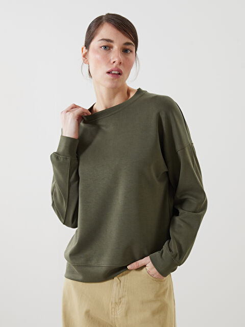 LCWAIKIKI Classic Bisiklet Yaka Oversize Kadın Sweatshirt - S5ML93Z8-CRR