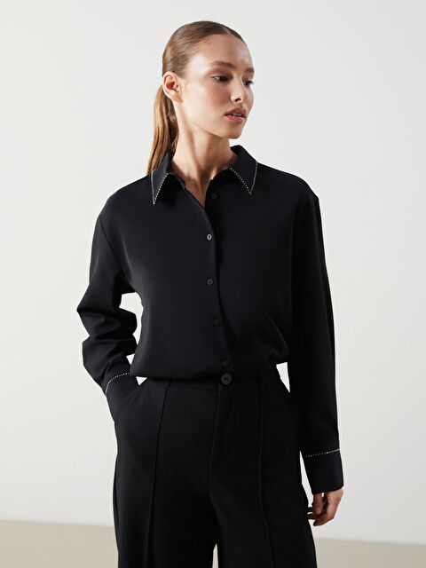 LCWAIKIKI Classic Loose Fit Taşlı Kadın Gömlek - S5MM29Z8-CVL