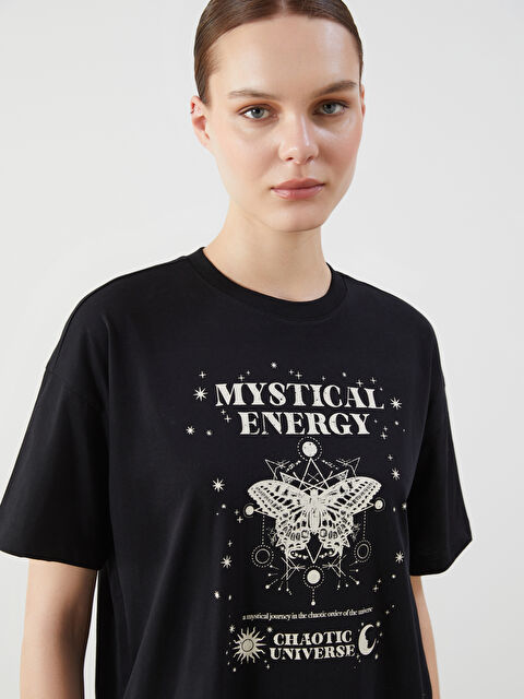 LCW Modest Bisiklet Yaka Baskılı Kadın Tişört - S5MM87Z8-CVL