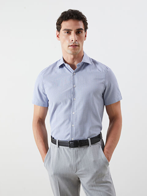 LCW BUSINESS Regular Fit Kısa Kollu Ekose Poplin Erkek Gömlek - S5MM89Z8-LLC