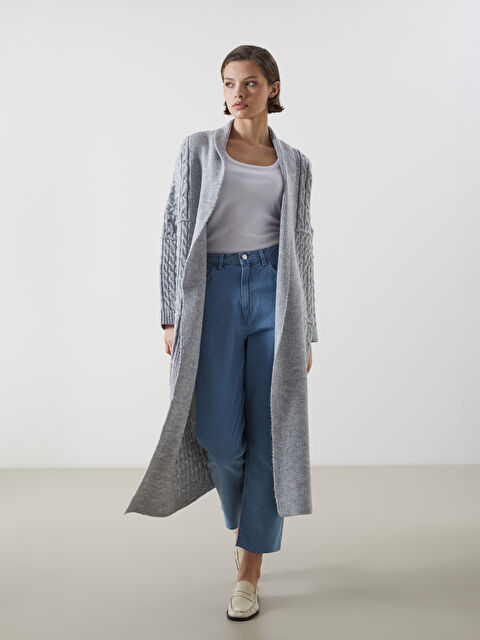 LCWAIKIKI Classic Şal Yaka Kendinden Desenli Oversize Kadın Triko Hırka