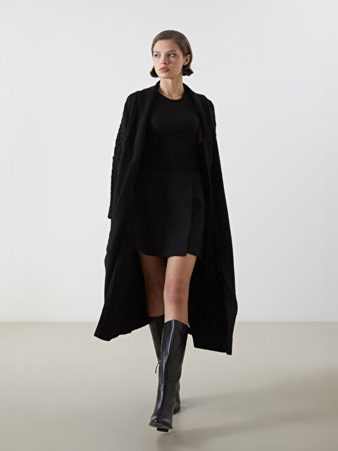 LCWAIKIKI Classic Şal Yaka Kendinden Desenli Oversize Kadın Triko Hırka - S5MN14Z8-CVL