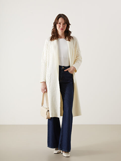 LCWAIKIKI Classic Şal Yaka Kendinden Desenli Oversize Kadın Triko Hırka - S5MN14Z8-R9J