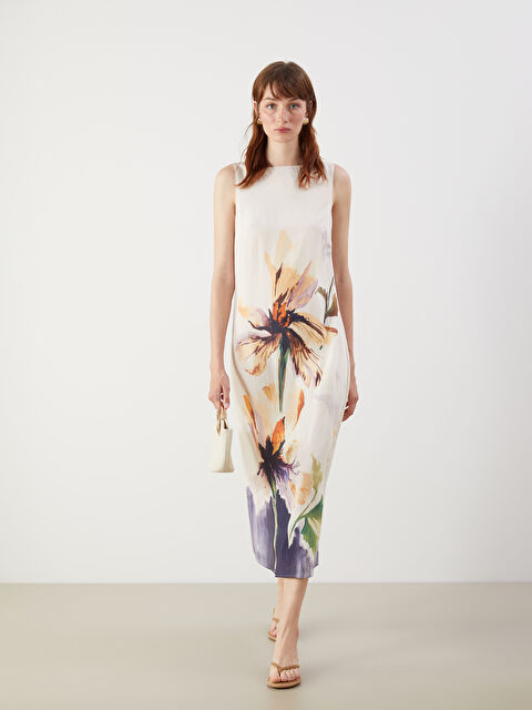 LCW Vision Kayık Yaka Çiçekli Elbise - S5MN61Z8-LRA