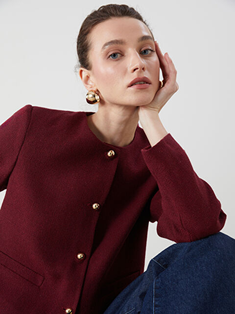 LCWAIKIKI Classic Bisiklet Yaka Dokulu Kadın Tüvit Ceket - S5MN71Z8-CZF