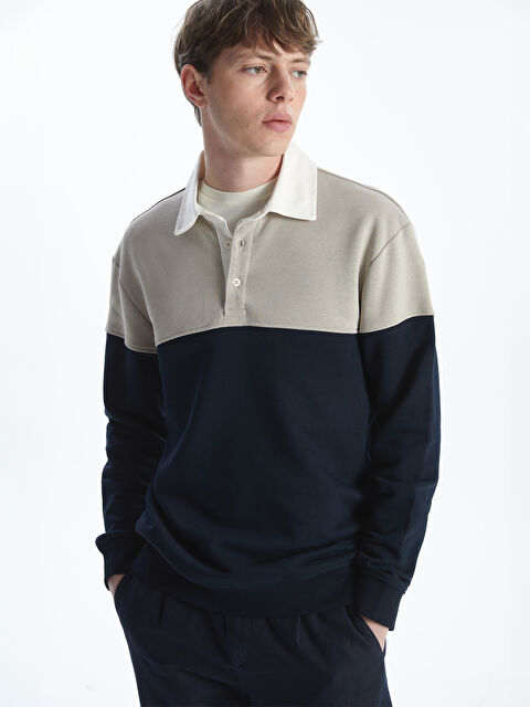 LCW Vision Polo Yaka Uzun Kollu Renk Bloklu Erkek Sweatshirt - S5MO19Z8-RFH