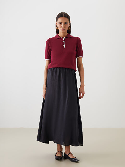 LCW Modest Beli Lastikli %100 Keten Kloş Etek - S5MO58Z8-CVL