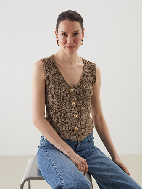 LCWAIKIKI Classic V Yaka Dokulu Kadın Yelek - S5MP19Z8-LXG