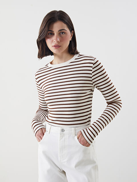LCW Modest Bisiklet Yaka Çizgili Kadın Body - S5MP23Z8-LKM