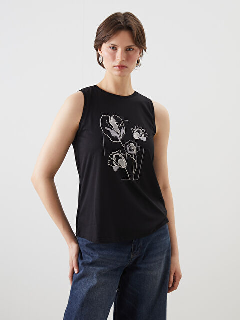 LCWAIKIKI Classic Bisiklet Yaka Baskılı Kadın Atlet - S5MP32Z8-CVL