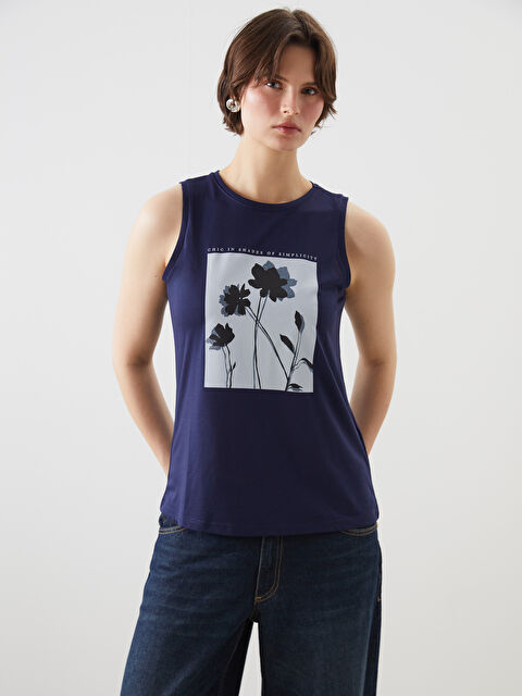 LCWAIKIKI Classic Bisiklet Yaka Baskılı Kadın Atlet - S5MP32Z8-HFH