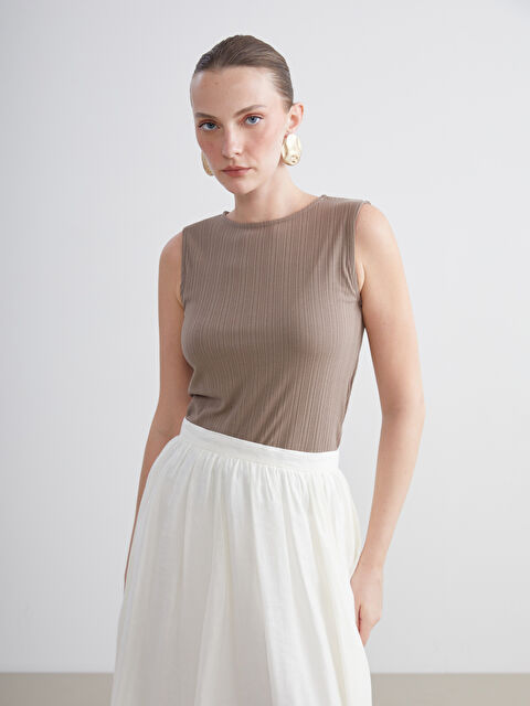 LCWAIKIKI Classic Bisiklet Yaka Dokulu Kadın Atlet - S5MP35Z8-GSK