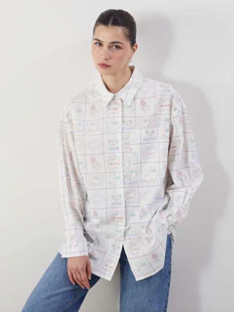 LCW Modest Baskılı Kadın Poplin Gömlek Tunik - S5MP84Z8-LRA