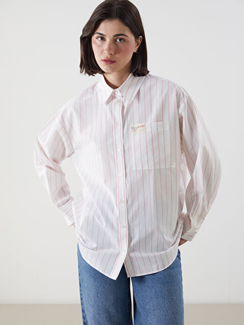 LCW Modest Çizgili Oversize Poplin Kadın Gömlek Tunik - S5MP90Z8-LHK