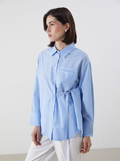 LCW Modest Çizgili Poplin Kadın Gömlek Tunik - S5MP96Z8-LEN