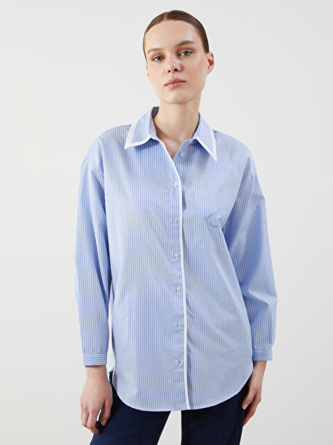 LCW Modest Çizgili Oversize Poplin Kadın Gömlek Tunik - S5MP97Z8-LRA