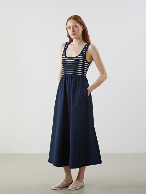 LCW Vision Kare Yaka Çizgili Kadın Elbise - S5MQ06Z8-LGS