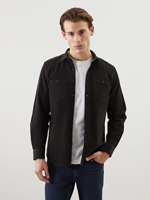 LCWAIKIKI Classic Regular Fit Uzun Kollu Kadife Erkek Gömlek - S5MQ38Z8-CWH