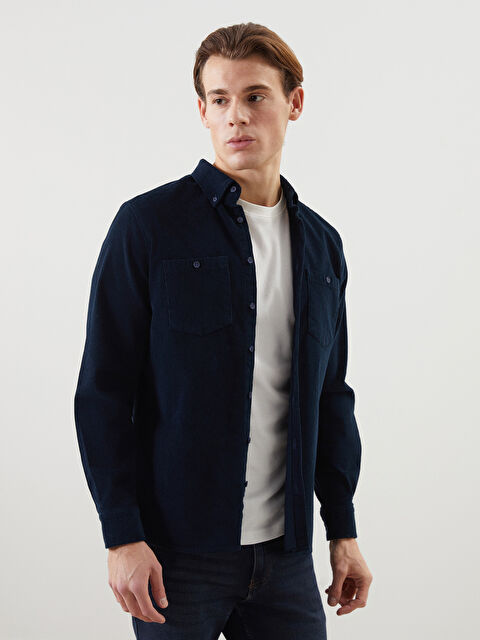 LCWAIKIKI Classic Regular Fit Uzun Kollu Kadife Erkek Gömlek - S5MQ38Z8-CZ7