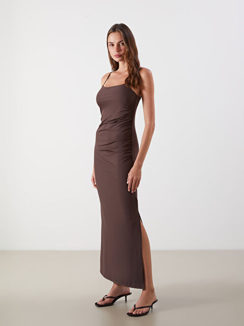 LCW Vision Kare Yaka Askılı Büzgülü Elbise - S5MQ92Z8-HDB