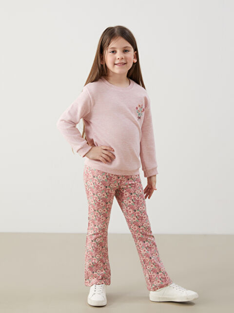 LCW Kids Çiçekli Kız Çocuk Sweatshirt ve Tayt Pantolon Alt 2'li - S5MR48Z1-DMF
