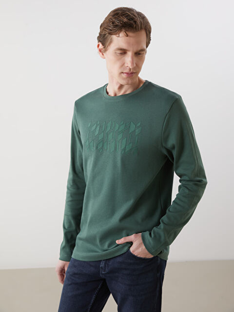 LCWAIKIKI Classic Bisiklet Yaka Uzun Kollu Baskılı Erkek Sweatshirt - S5MR52Z8-HRV