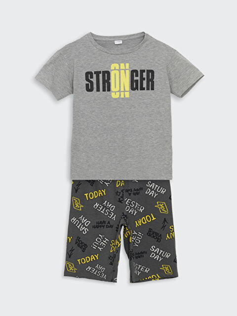 LCW Kids Bisiklet Yaka Erkek Çocuk Şortlu Pijama Takımı - S5MR59Z4-LAK