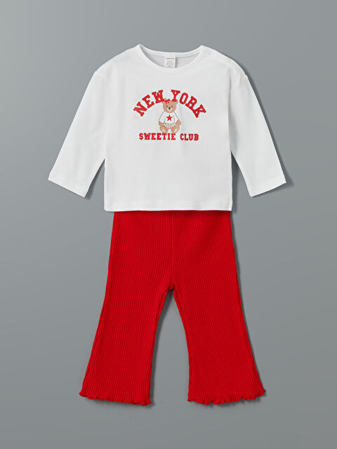 LCW baby Sevimli Ayı Baskılı Kız Bebek Tişört ve Tayt 2'li - S5MR82Z1-FDU