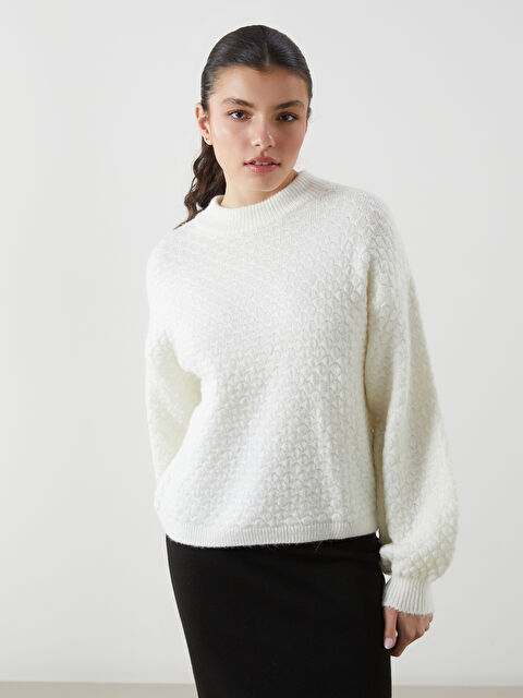 LCWAIKIKI Classic سترة تريكو منقوشة بياقة دائرية للسيدات - S5MS03Z8-R9J