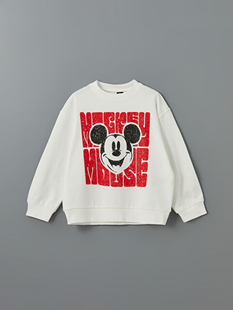 LCW Kids Bisiklet Yaka Mickey Mouse Baskılı Kız Çocuk Sweatshirt - S5MS71Z4-R9J