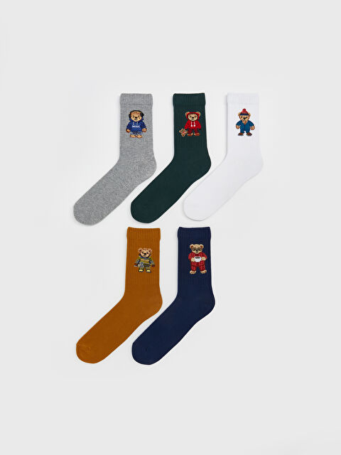 LCW ACCESSORIES Ayı Teddy Baskılı Erkek Soket Çorap 5'li - S5MT12Z8-K00