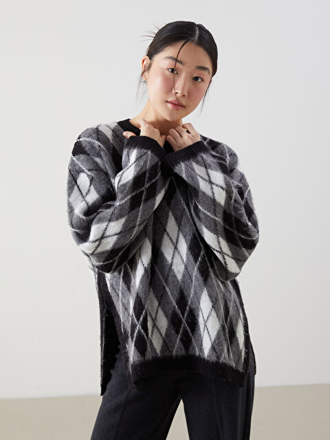 XSIDE Bisiklet Yaka Baklava Desenli Kadın Triko Kazak - S5MT16Z8-CVL