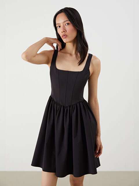 LCW Vision Kare Yaka Askılı Poplin Mini Elbise - S5MT85Z8-CVL