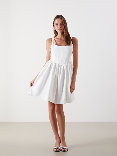 LCW Vision Kare Yaka Askılı Poplin Mini Elbise - S5MT85Z8-Q6K