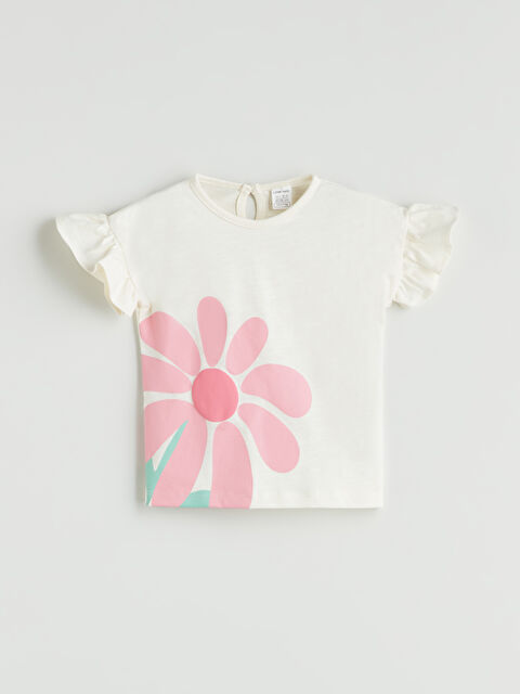 LCW baby Bisiklet Yaka Çiçekli Kız Bebek Tişört - S5MU26Z1-YG7