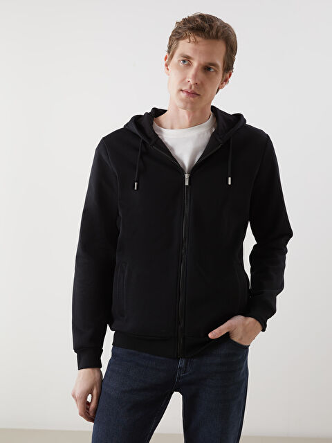 LCWAIKIKI Basic Kapüşonlu Uzun Kollu Erkek Fermuarlı Sweatshirt - S5MU42Z8-CVL