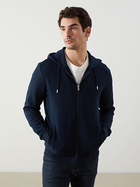 LCWAIKIKI Basic Kapüşonlu Uzun Kollu Erkek Fermuarlı Sweatshirt - S5MU42Z8-RFH