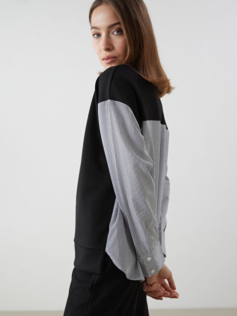 LCW Comfort Bisiklet Yaka Çizgili Oversize Kadın Sweatshirt - S5MV52Z8-LQQ