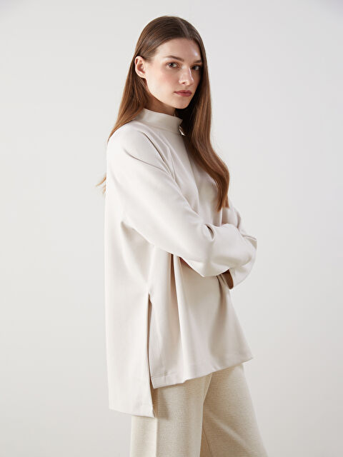 LCW Modest Dik Yaka Oversize Kadın Sweatshirt Tunik - S5MV57Z8-CWP