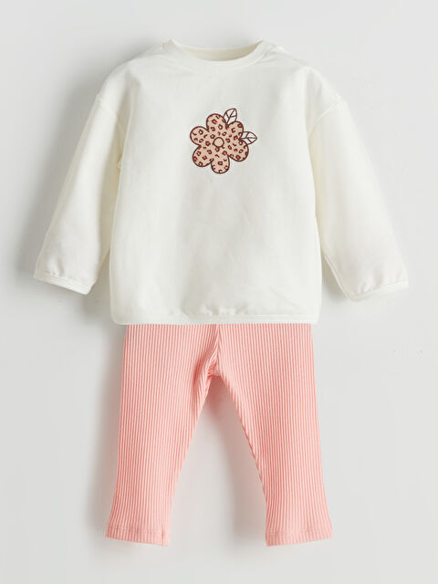 LCW baby Çiçekli Kız Bebek Sweatshirt ve Tayt 2'li - S5MV60Z1-FDL