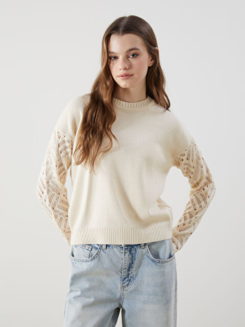 LCWAIKIKI Classic Bisiklet Yaka Kendinden Desenli Kadın Triko Kazak - S5MY35Z8-R9J