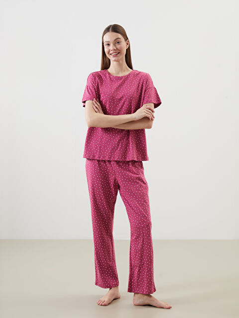 LCW DREAM Bisiklet Yaka Desenli Kadın Pijama Takımı - S5MY64Z8-LQU