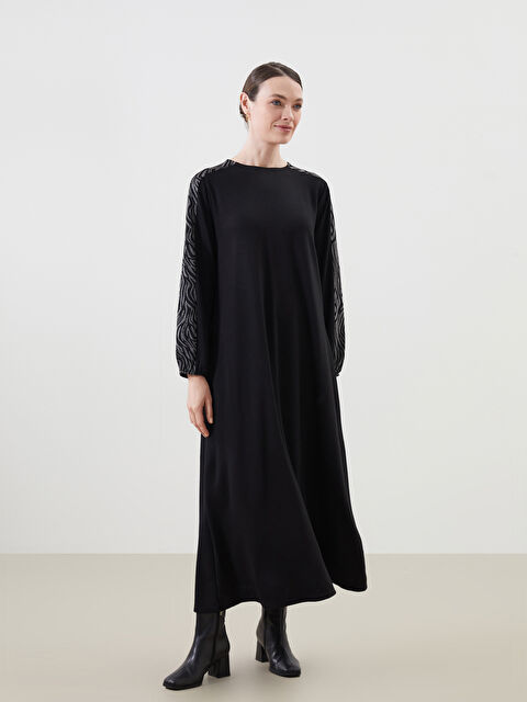 LCW Grace Bisiklet Yaka Desenli Kadın Elbise - S5MY70Z8-CVL