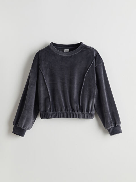 LCW Kids Bisiklet Yaka Kadife Kız Çocuk Sweatshirt - S5MY90Z4-FHM