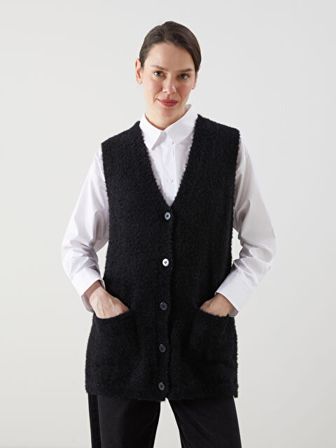 LCW Grace V Yaka Kadın Triko Yelek - S5N026Z8-CVL