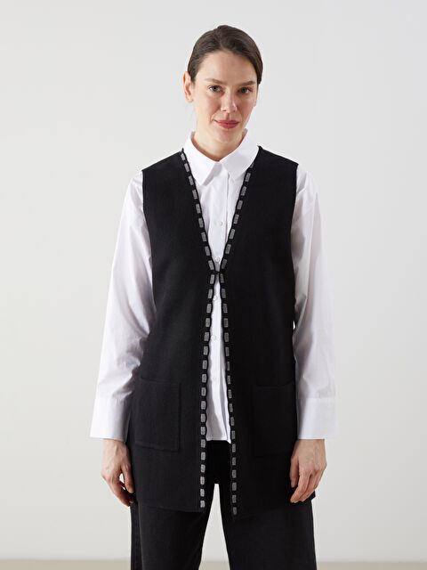 LCW Grace Şal Yaka Desenli Kadın Triko Yelek - S5N027Z8-CVL