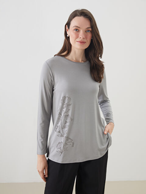 LCW Grace Bisiklet Yaka Çiçekli Kadın Bluz - S5N106Z8-GQ7