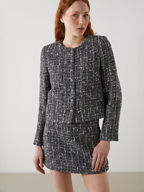 LCW Vision Bisiklet Yaka Kendinden Desenli Kadın Tüvit Ceket - S5N210Z8-LKX