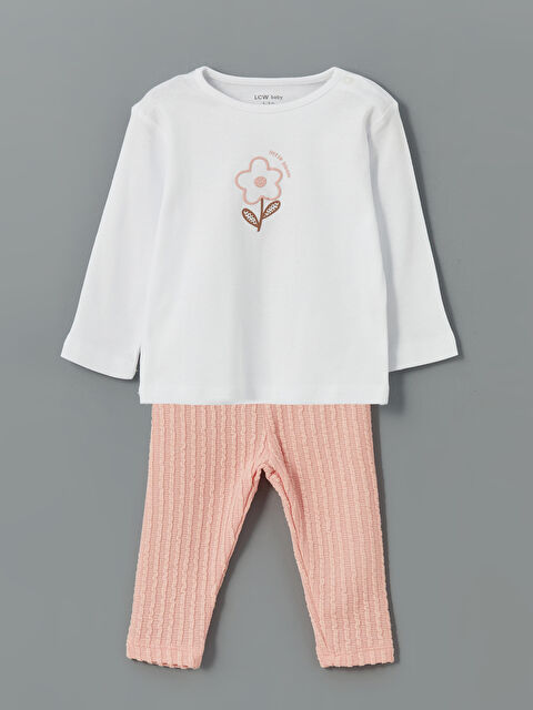 LCW baby Bisiklet Yaka Kız Bebek Tişört ve Tayt 2'li - S5N234Z1-FDL