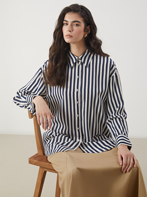 LCW Modest Çizgili Kadın Gömlek Tunik - S5N323Z8-LGS